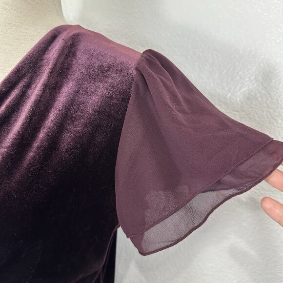 Lauren Ralph Lauren Top Women Medium Velvet Burgundy Plum Babydoll Whimsigoth - Picture 6 of 13